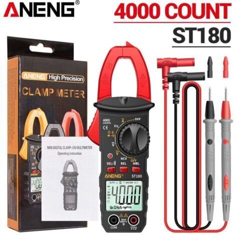 Multimètre numérique ST180 4000 points avec pince ampèremétrique - Multifonction, rétroéclairé, automatique, rouge