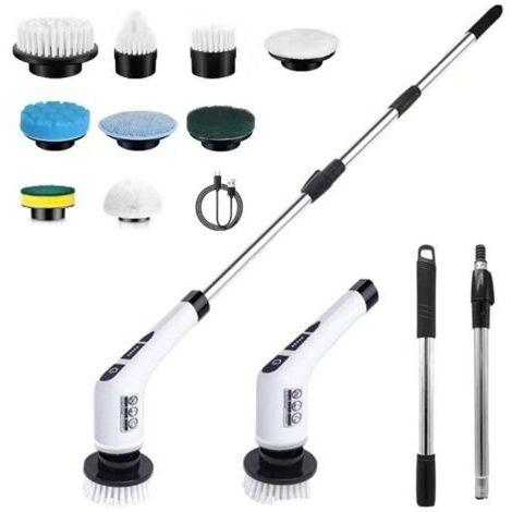 Nettoyeur électrique ManoMaster Pro avec batterie 2000 mAh ABS ergonomique mains libres poignée réglable et 9 têtes de brosse remplaçables pour douche et sols (1/4)