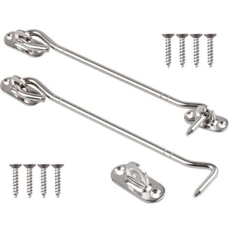 [Hook Catch] x 2 + 20 cm - Crochet de Porte en Acier Inoxydable Argent - Loquets pour Porte Coulissante/Armoire (1/4)