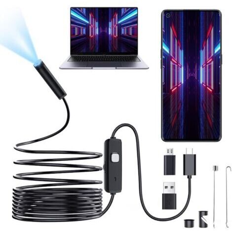 Endoscope 10m USB - Caméra Semi-Rigide IP67, 6 LED, Compatible Android et PC Windows, Idéale pour Inspection
