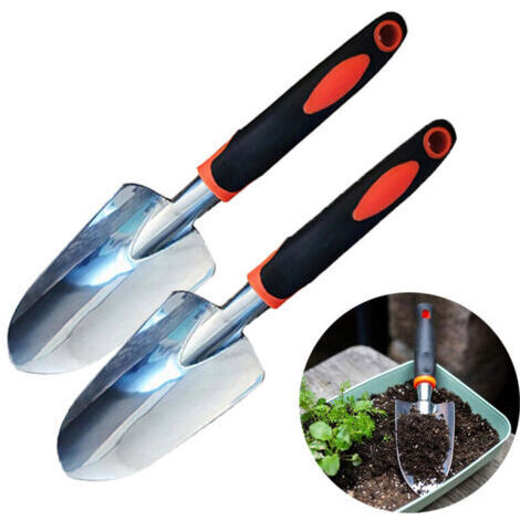Kit de jardinage professionnel [2 outils de jardinage à pelle large orange noir] + [Matériau en alliage d'aluminium épais] + [Conception ergonomique et facile à ranger] (1/4)