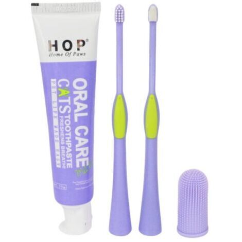 Kit de Dentifrice pour Chat IntiMeg avec 3 Brosses à Dents et Dentifrice au Lait (1/4)