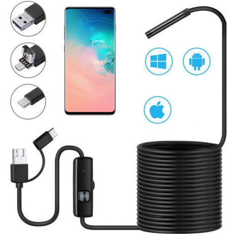 Caméra Endoscopique 3 en 1 WiFi 5,5mm 1Mètre: Inspection Automobile & Industrielle - Caméra Sous-Marine Pipelines Haute Qualité Noir