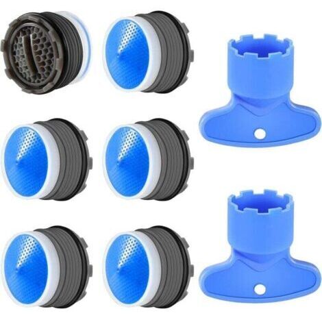6pc Aérateur de Robinet M18.5 en Plastique Bleu Économiseur d'eau et Réducteur d'Éclaboussures pour Cuisine et Salle de Bain avec Clé