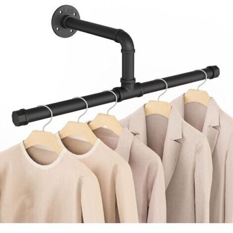 Porte-manteau mural industriel Yawinhe (51 cm) - Portant métallique noir gain de place pour salon ou chambre (1/4)