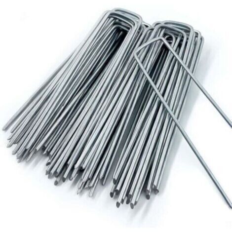 Piquets de jardin : 20 piquets en acier inoxydable en forme de U (150 mm x 40 mm) pour fixation paillis et camping. (1/3)