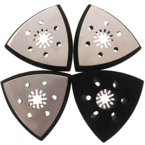 Lot de 4 Plaques de Ponçage Triangulaire 93 mm avec 6 trous, pour Bois, Plastique dur et Métaux - Patin Ponceuse Multifonction Haute Qualité Inox/EVA