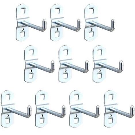 Lot de 10 crochets à panneau perforé 50 mm - Hooks inclinés robustes pour rangement d'outils et accessoires dans garage ou workshop (1/4)