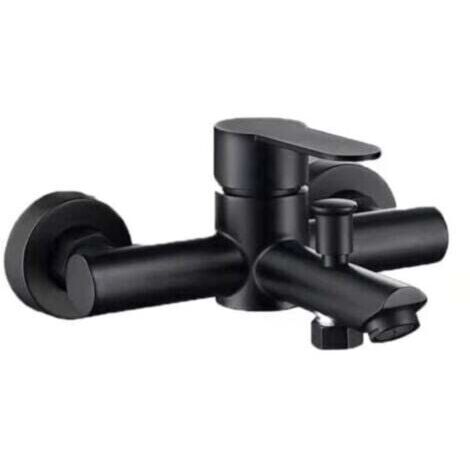 Mitigeur Bain 2 Trous - Robinet Noir Acier Inoxydable avec Déviateur Pull-up et Cartouche Céramique (1/4)