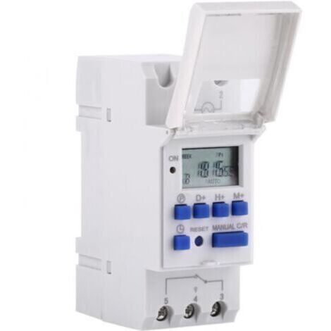 Programmable Minuterie THC15A avec écran LCD - Interrupteur horaire hebdomadaire numérique 16 programmes ON/OFF, 12V, rail DIN (1/4)