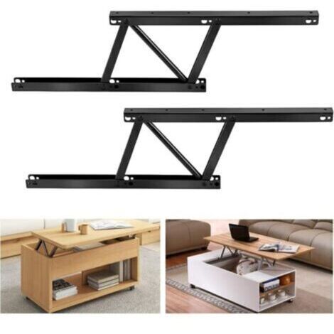 Lot de 2 charnières de levage pour table basse pliable, Mécanisme relevable avec assistance à ressort, Support en acier épais noir électrophorétique, Capacité de charge 20-30kg