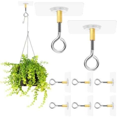 8 Pièces Crochet de Plafond Autocollant Sans Percer, PVC Transparent et Métal, Accroche Plante et Décorations Forte Adhérence (1/4)