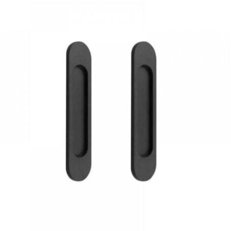 Set de 2 poignées ovales intégrées pour porte coulissante - Noire - Adhésive - Aluminium - 150x35mm (1/4)