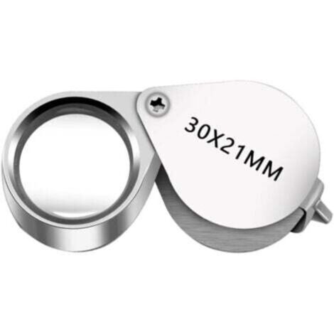 Loupe de bijoutier professionnelle 30x - Lentille en verre antireflet 21mm - Coque argentée pliable avec crochet - Zinc (1/4)