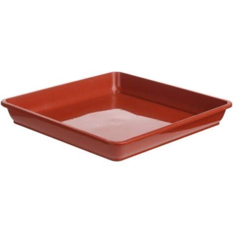 Soucoupe Plante 25x25cm Rouge Brique Bac Drainage Carré en Plastique Résistant Intérieur/Extérieur 2 pièces (1/4)
