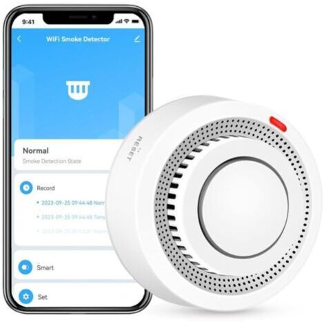 Détecteur de fumée Wi-Fi intelligent Tuya - ABS 8x3,8cm avec notification mobile via appli Smart Life / contrôle automatisation domotique (90dB)