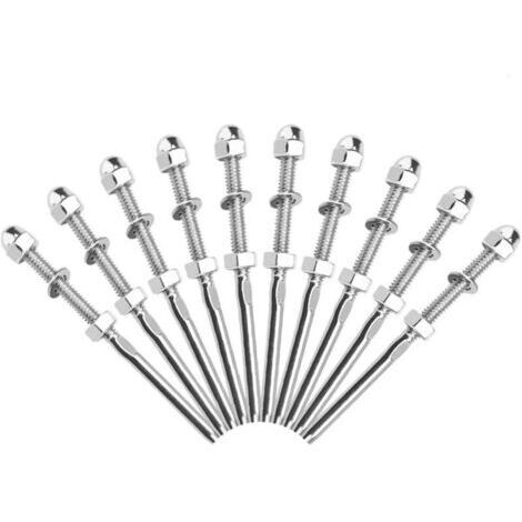 Tendeurs de Câbles Filetés 1/8'' Garde Corps Marine: 10 Pièces en Acier Inoxydable avec Écrous (1/4)