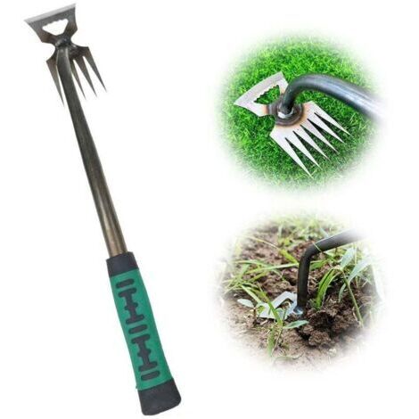 [Outil de jardin] [5 dents] Râteau multifonctionnel désherbage ergonomique poignée longue (1/4)