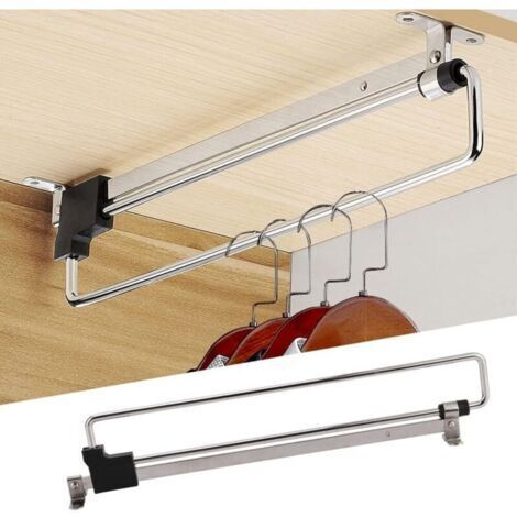 Porte-serviette extensible (30 cm) pour armoire, réglable, rétractable, rail coulissant télescopique, robuste en fer, installation facile avec vis incluses. (1/4)