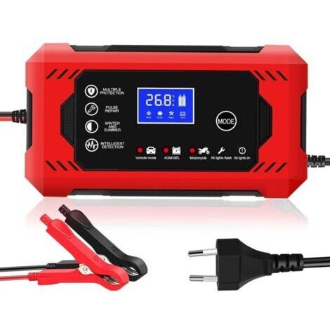 Chargeur batterie auto/moto 12V 6A portable avec écran LCD, maintien et modes service voiture/AGM/moto/réparation, idéal pour véhicules bateaux tondeuses camping-cars (1/4)
