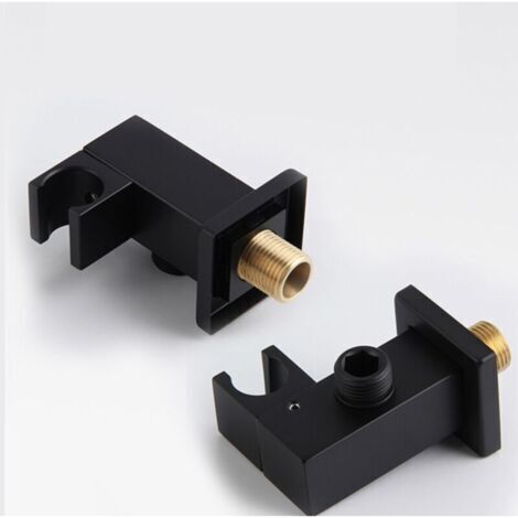 Curseur barre de douche 1/2" NPT Support de pommeau de douche à main réglable carré avec sortie d'eau Raccord union murale Coude d'alimentation Noir (1/4)