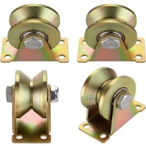 4 Pièces Poulie Simple Levage Mouflage en Acier Galvanisé, Roulette à Rainure en V pour Portail Coulissant et Cordes Métalliques