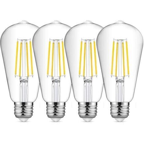 Ampoule LED E27 ST64, Ampoule Vintage 8W 6500K, Équivalent 80W (Paquet de 4) (1/4)