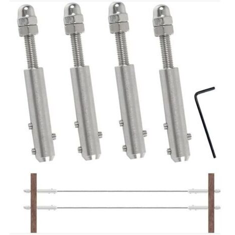 Attache-Câble Inoxydable 4mm / Tendeur Cable Inox avec Terminal à Vis M6 - Lot de 4 Pièces pour Cable Métallique