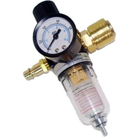 Unité d'entretien d'air comprimé Réducteur de pression Régulateur 1/4" avec séparateur d'eau et raccords rapides Filtre pour compresseur outils pneumatiques Cuivre acier inoxydable (1/4)