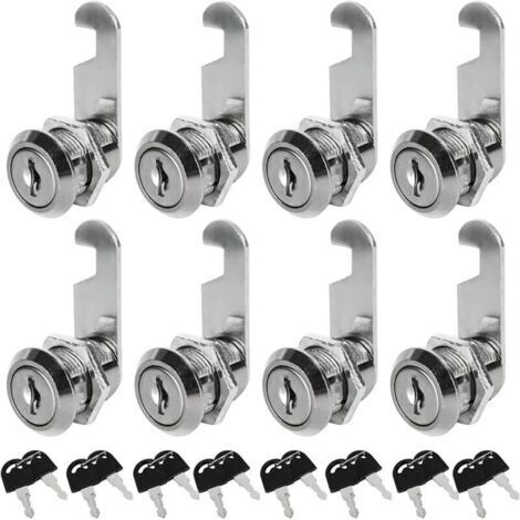 Serrure à Clé 30mm - Lot de 8 Serrures pour Boîte aux Lettres et Meubles en Zinc Argenté avec 16 Clés Universelles (1/4)
