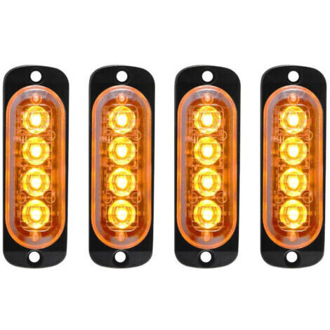 Lot de 4 Barres LED Stroboscopiques 12-24V IPX-4 Ultra-Minces pour Véhicules - Aluminium/PC, 8.5x2.8cm (1/4)