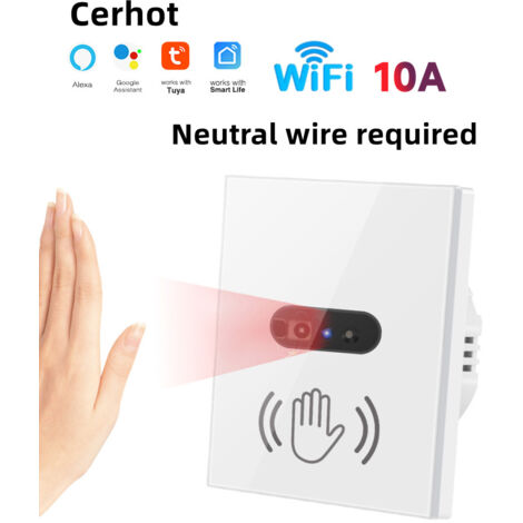 Ortviai Interrupteur Intelligent WiFi compatible avec Tuya - Capteur de Main Sans Contact - 10A 230V - Compatible avec Alexa et Google Home - Blanc (1/5)