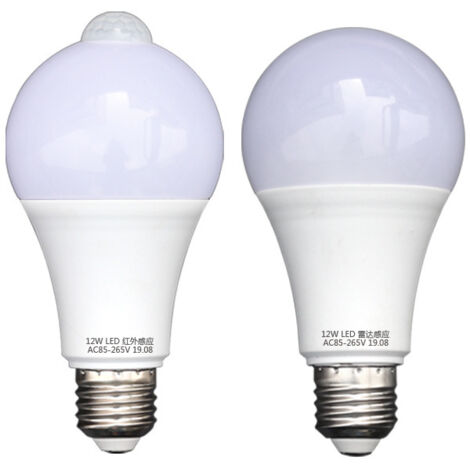 Ortviai Lot de 2 Ampoules LED E27 avec Détecteur de Mouvement PIR - 12W 1000LM - Blanc Froid 6000K - Allumage Automatique - Idéal Escalier et Garage (1/5)