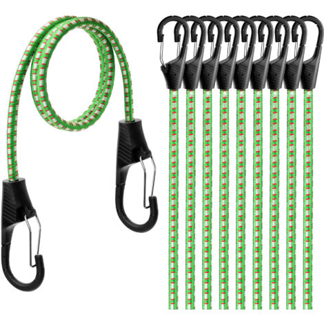 Ortviai Lot de 10 Sandows Élastiques avec Mousquetons - 122 cm (48 Pouces) - Cordes de Bagages Robustes pour Camping, Vélo et Voiture - Vert (1/5)