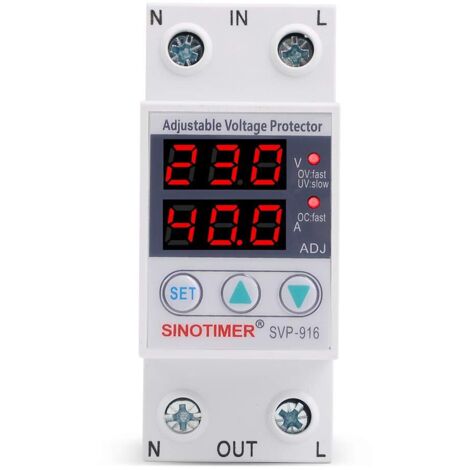 Ortviai Protecteur de Tension Ajustable 40A - Relais de Protection Sous-Tension et Surintensité - Double Affichage LED Numérique - Rail DIN 35mm - AC 230V - SVP-916 (1/5)