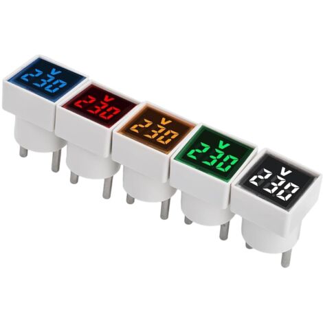 Ortviai Voltmètre Digital AC 50-500V - Indicateur de Tension LED Carré avec Prise Européenne - Testeur de Voltage Domestique 220V 230V - Pack de 5 Couleurs (Rouge, Bleu, Vert, Blanc, Jaune) - LED-102 (1/5)