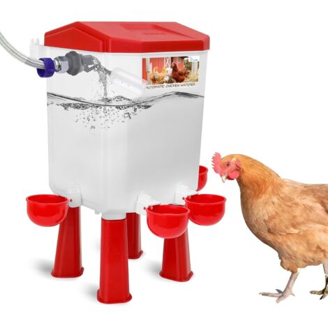 Ortviai Abreuvoir Automatique pour Poules 7L - Distributeur d'Eau à Flotteur pour Volailles, Canards et Oies - Design Suspendu ou Sur Pied - Connectable au Robinet 3/4'' - Rouge