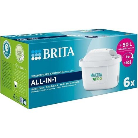 Ortviai Lot de 6 Cartouches Filtrantes compatibles avec Brita Maxtra Pro All-in-1 - Filtre à Eau de Rechange pour Carafe Filtrante - Technologie Haute Performance 150L - Filtre Brita de Rechange (Blan