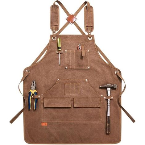 Ortviai Tablier de Travail en Toile Épaisse Camel - Tablier de Menuisier avec Grandes Poches - Équipement Professionnel Réglable pour Travail du Bois, Jardinage et Machiniste - Woodworking Apron Robus (1/5)