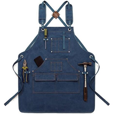 Ortviai Tablier de Travail en Toile Épaisse Bleu Clair - Tablier de Jardinage avec Grandes Poches - Équipement Professionnel Réglable pour Chef, Électricien et Jardin - Blue Apron en Coton Robuste (1/4)