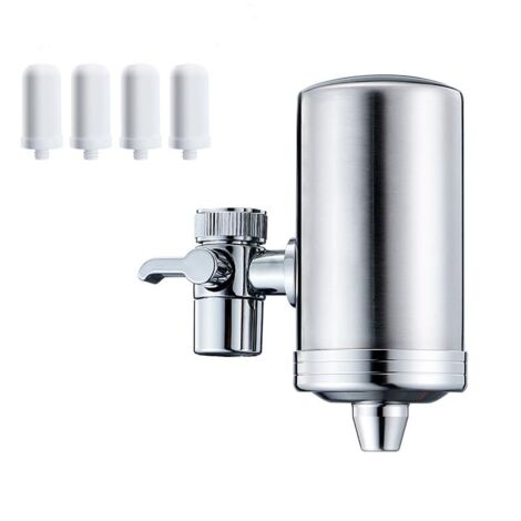 Ortviai Filtre à Eau Robinet en Acier Inoxydable - Purificateur d'Eau Potable avec 4 Cartouches en Céramique Incluses - Système de Filtration Anti-Chlore et Métaux Lourds - Deux Modes d'Évacuation (1/5)