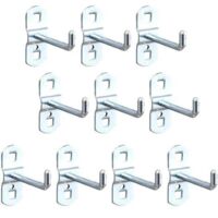 Lot de 10 crochets à panneau perforé 50 mm - Hooks inclinés robustes pour rangement d'outils et accessoires dans garage ou workshop