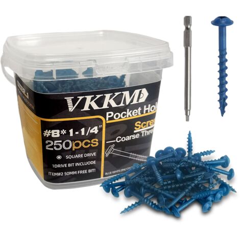 Vis Auto-Perçantes à Pochette Bleue à Encoche Carrée, 250Pcs 81-1/4" - Assemblage Bois Poches, Maison/Atelier, Anti-Rouille, Avec Embout 50mm, Pour Artisans & Amateurs (1/4)