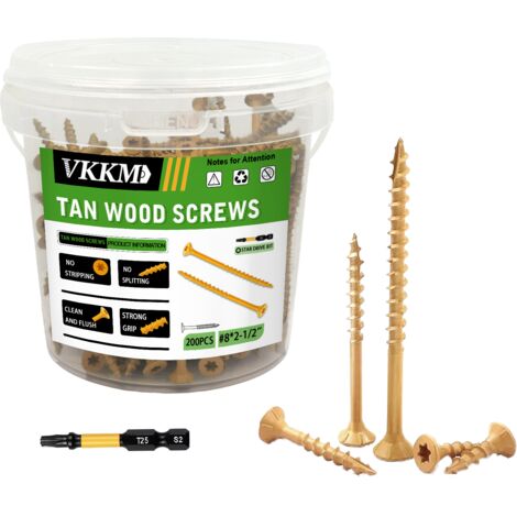 Vis à Bois Jaunes, 200PCS 82-1/2" - Assemblage Supports Vignes, Jardin/Terrasse, Revêtement Protecteur, Pour Jardiniers & Artisans (1/5)