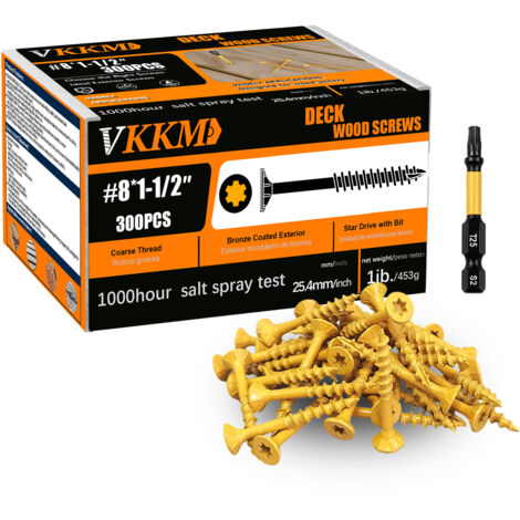 Vis à Bois Jaunes, 300PCS 81-1/2" - Assemblage Menuiserie, Balcon/Jardin, Facile à Installer, Idéale pour Amateurs (1/5)