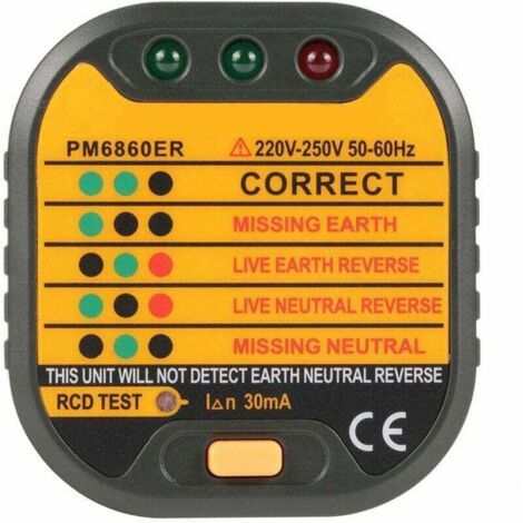 50-60Hz Testeur de Prises de Courant Électrique EU Automatique pour la Maison PM6860BG/DR/ER avec Fonction de Test RCD(EU Plug) (1/4)