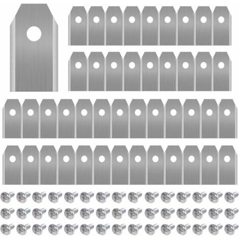 Lame de Rechange en titane pour Tondeuse Husqvarna/Automower/Yardforce/Gardena, Lot de 45 Lame de tondeuse à gazon, Faucheuses à Gazon accessoires avec vis，Robuste (3 g / 0.75 mm)，Argent--TRIMEC