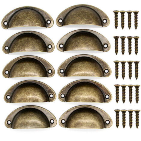 Lot de 10 Poignées de Tiroir Rétro en Métal Pour Meubles de Cuisine Porte d'armoire Placards avec Boutons Meubles en Laiton Antique 81×35mm Bronze--TRIMEC (1/4)