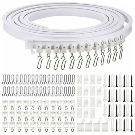 Rail de rideau incurvé au plafond pliable de 5 mètres Rail de rideau incurvé flexible pour rail de rideau souple pour rail de rideau avec crochets de rideau en métal, séparateur de pièce pour rideaux (1/4)