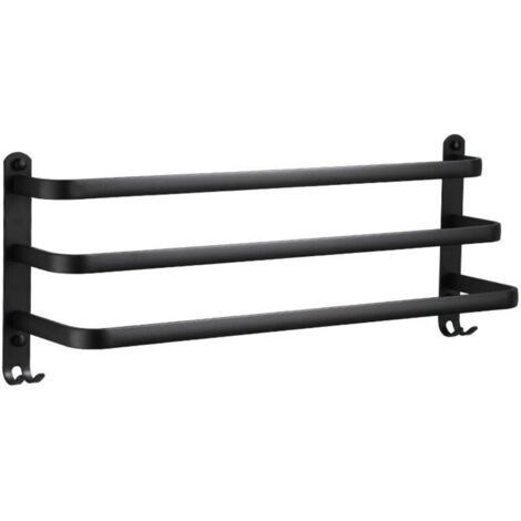 Porte-serviette porte-serviettes mural en aluminium à 3 niveaux avec crochets porte-serviettes noir étanche pour salle de bain cuisine salle de bain - 60 cm,TRIMEC (1/4)